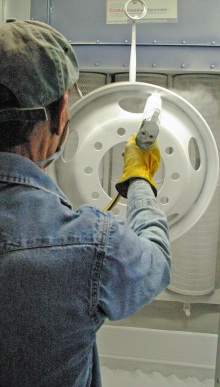 Experienced technicians strip the wheels to bare metal and  give them a chemical bath to prevent corrosion before adding a powdercoat baked finish