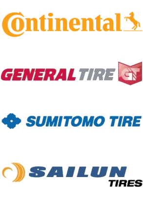 We carry a full line of tire brands including Continental,  General,  Sumitomo and Sailun